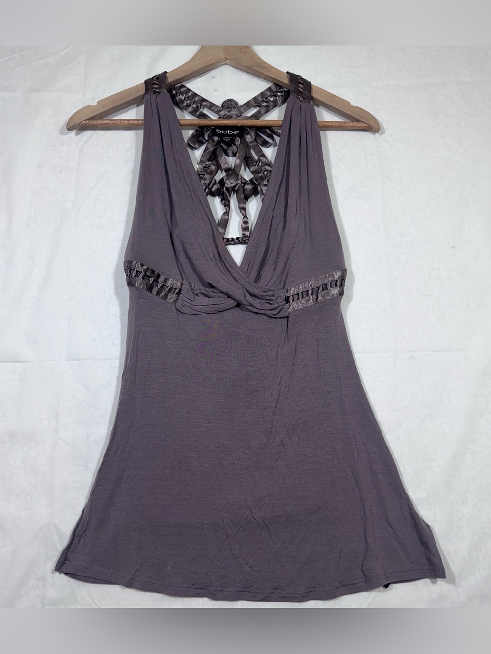 Bebe Shelly Top Womens Cut out Back Babydoll Blouse Size XS Y2K